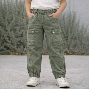 River Island Girls Olive Green Cargo Jogger Pants Size 7 Utility Pocket Casual